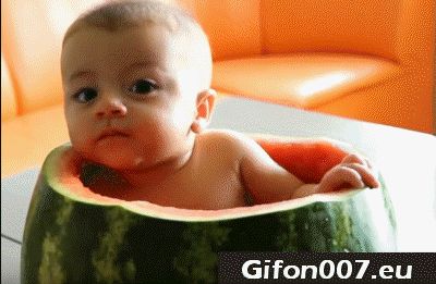 baby, melon, sit, eat