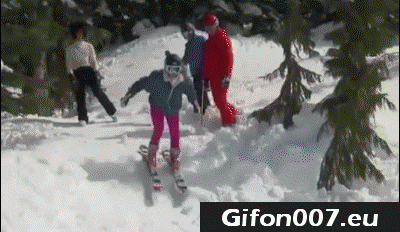 girl, skiing, fail, fall, jump, funny gifs