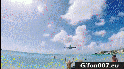 Airplane Beach Landing, Flying, Gif