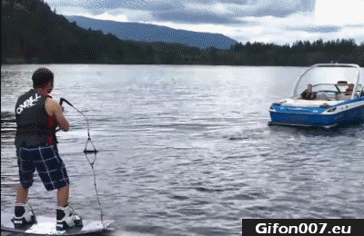 Water Surfing with Boat, Gif, Fail