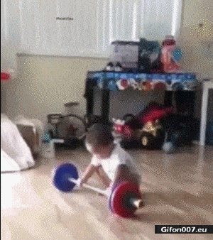 Funny Video, Child, Dumbbells, Strong, Gif